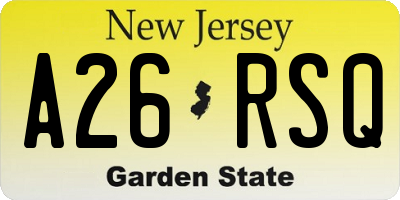 NJ license plate A26RSQ