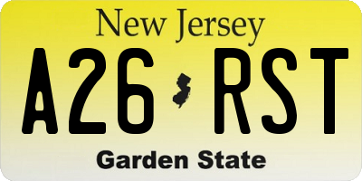 NJ license plate A26RST