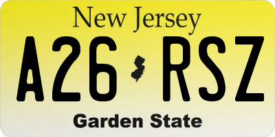 NJ license plate A26RSZ