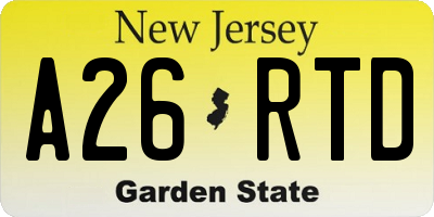 NJ license plate A26RTD