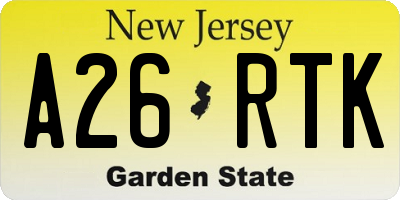 NJ license plate A26RTK