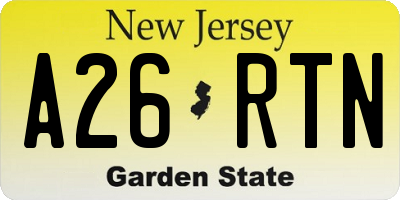 NJ license plate A26RTN