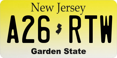 NJ license plate A26RTW