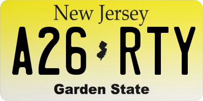 NJ license plate A26RTY