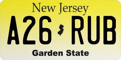 NJ license plate A26RUB
