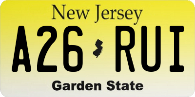 NJ license plate A26RUI