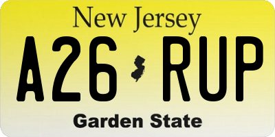 NJ license plate A26RUP