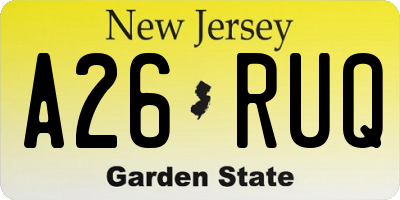 NJ license plate A26RUQ