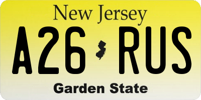NJ license plate A26RUS