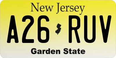 NJ license plate A26RUV