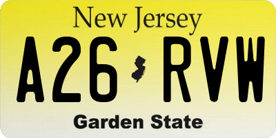 NJ license plate A26RVW