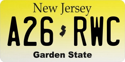 NJ license plate A26RWC