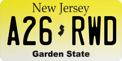 NJ license plate A26RWD