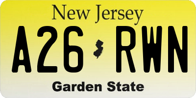 NJ license plate A26RWN