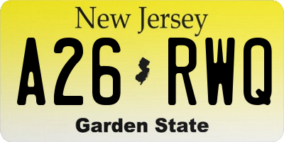 NJ license plate A26RWQ