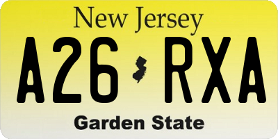 NJ license plate A26RXA