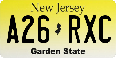 NJ license plate A26RXC