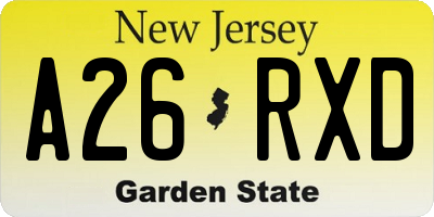 NJ license plate A26RXD