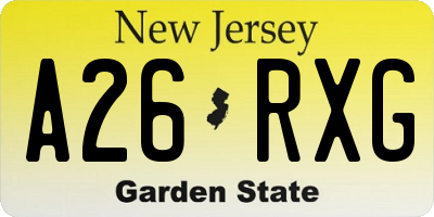NJ license plate A26RXG