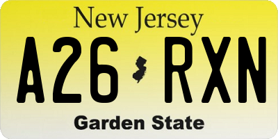 NJ license plate A26RXN