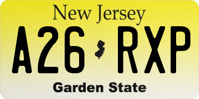 NJ license plate A26RXP
