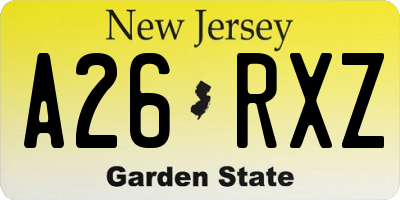 NJ license plate A26RXZ