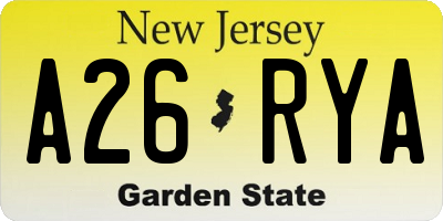 NJ license plate A26RYA