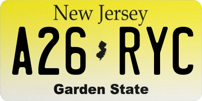 NJ license plate A26RYC