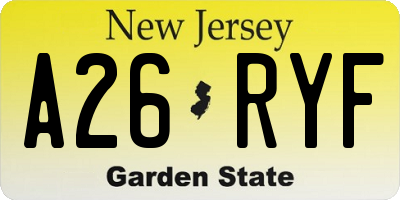 NJ license plate A26RYF