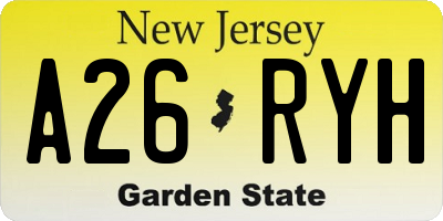 NJ license plate A26RYH