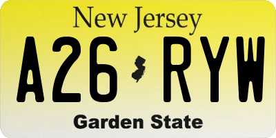 NJ license plate A26RYW