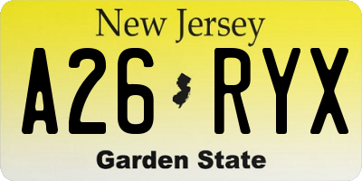 NJ license plate A26RYX