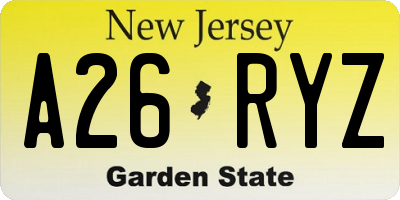 NJ license plate A26RYZ