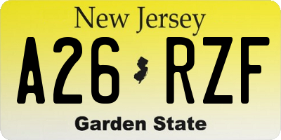 NJ license plate A26RZF