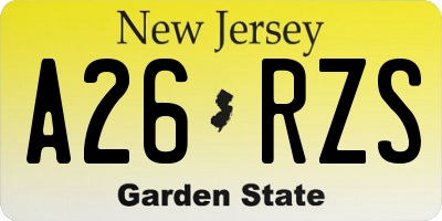 NJ license plate A26RZS