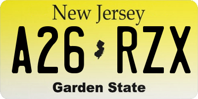 NJ license plate A26RZX