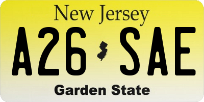 NJ license plate A26SAE