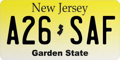 NJ license plate A26SAF