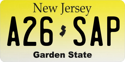 NJ license plate A26SAP