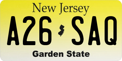 NJ license plate A26SAQ
