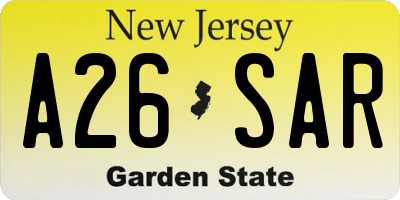 NJ license plate A26SAR