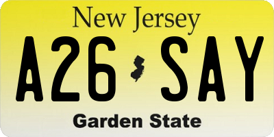 NJ license plate A26SAY
