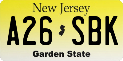 NJ license plate A26SBK