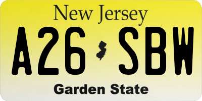 NJ license plate A26SBW