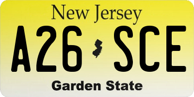 NJ license plate A26SCE