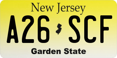 NJ license plate A26SCF