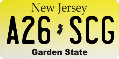 NJ license plate A26SCG