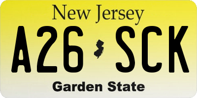 NJ license plate A26SCK