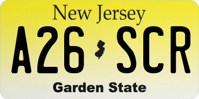 NJ license plate A26SCR