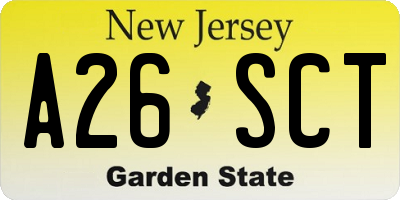 NJ license plate A26SCT